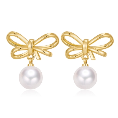 Bow With Pearl Dangle Earrings