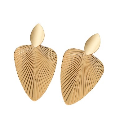 Exaggerated Geometric Leaf Metal Earrings