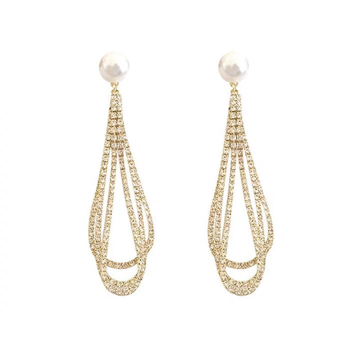 Exaggerated Earrings Long Full Rhinestones Water Drop Earrings