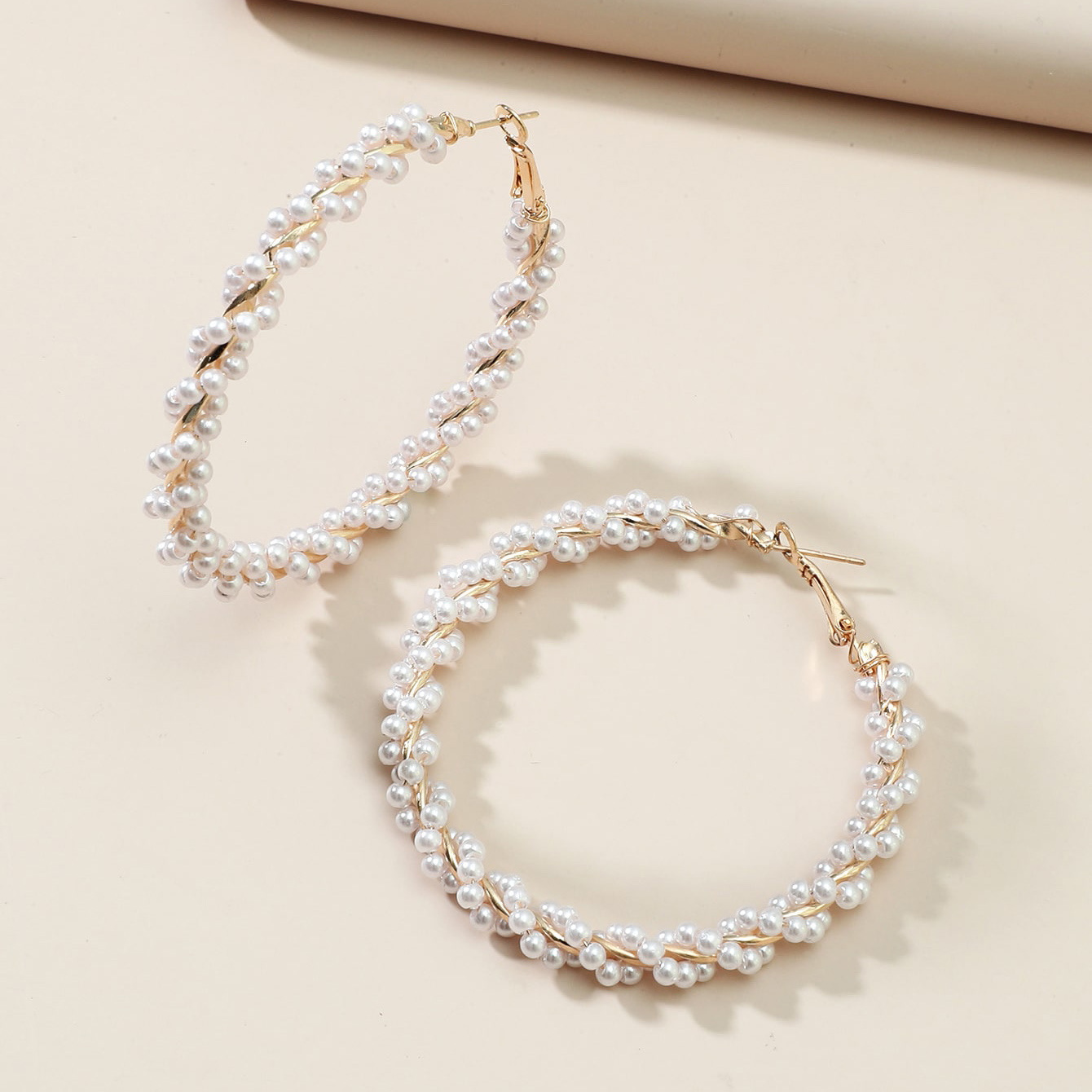 Elegant Circle Pearl Hoop Earrings