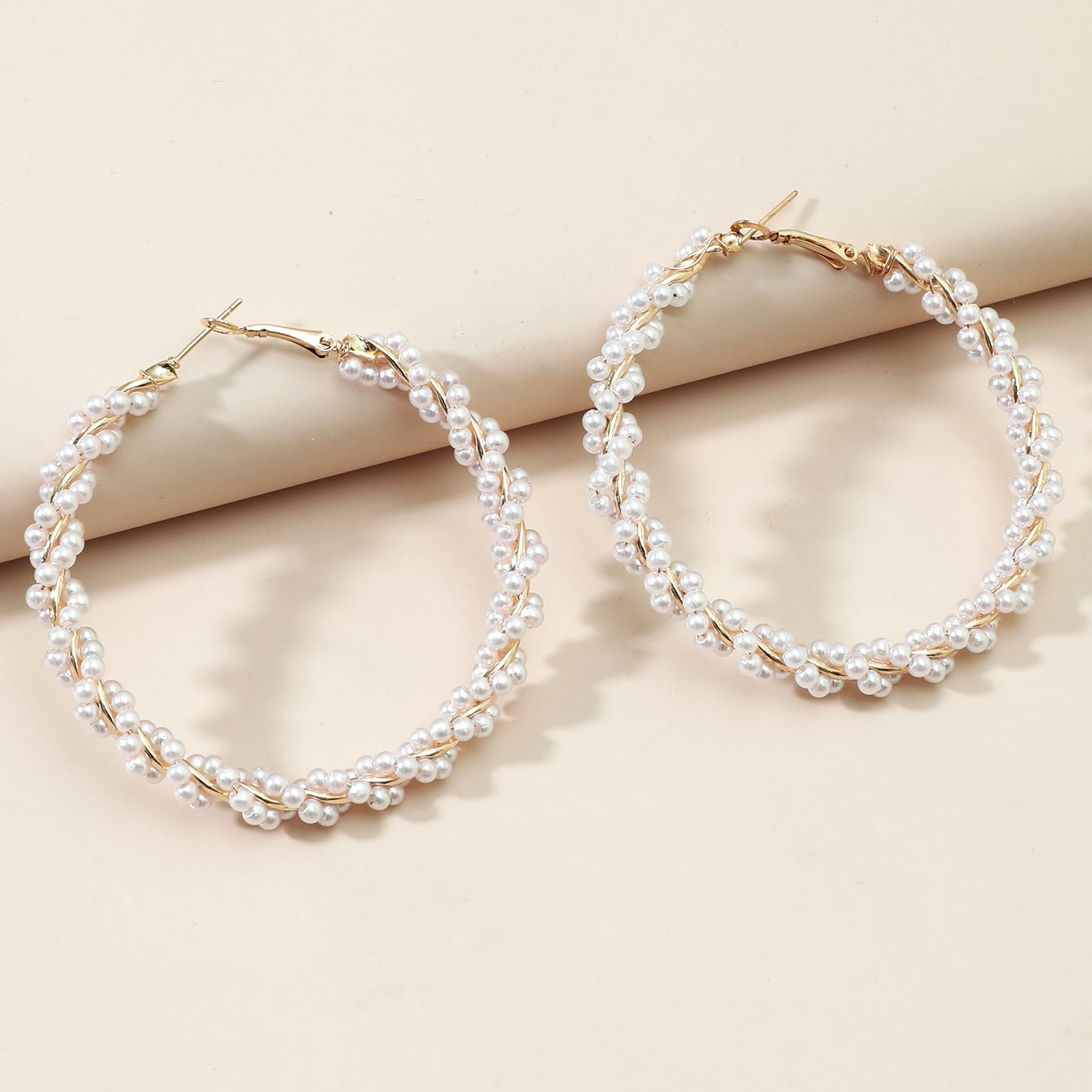 Elegant Circle Pearl Hoop Earrings