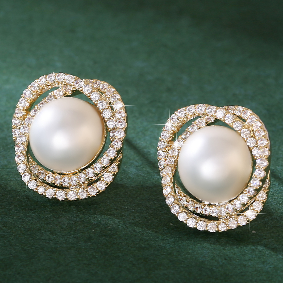 Spiral Pearl Rhinestone Stud Earrings