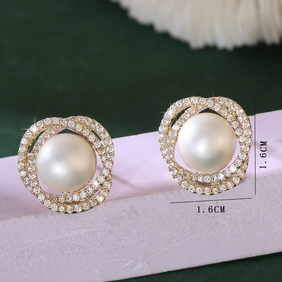 Spiral Pearl Rhinestone Stud Earrings