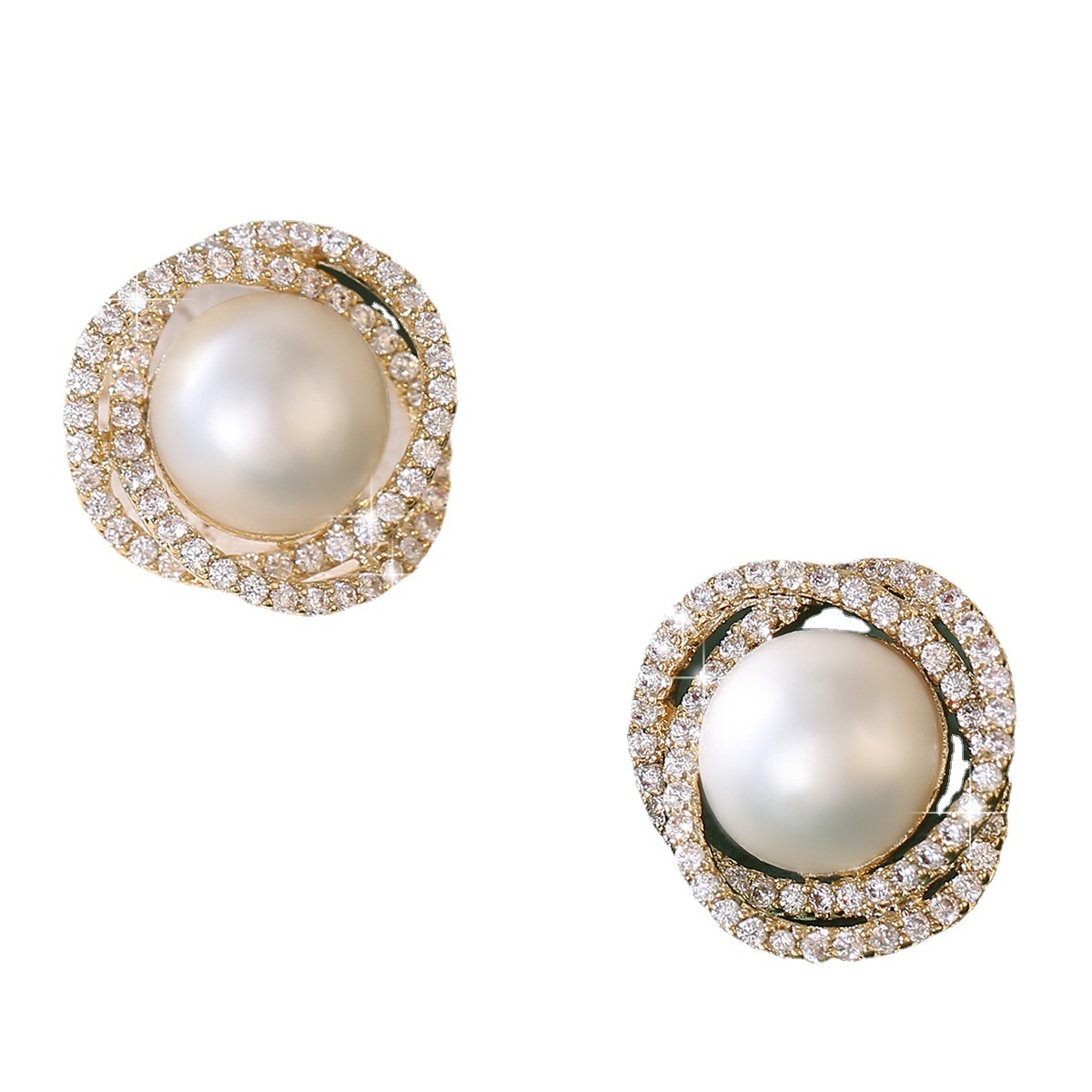 Spiral Pearl Rhinestone Stud Earrings