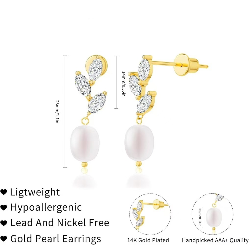 Super Shiny Leaf Pearl Stud Earrings