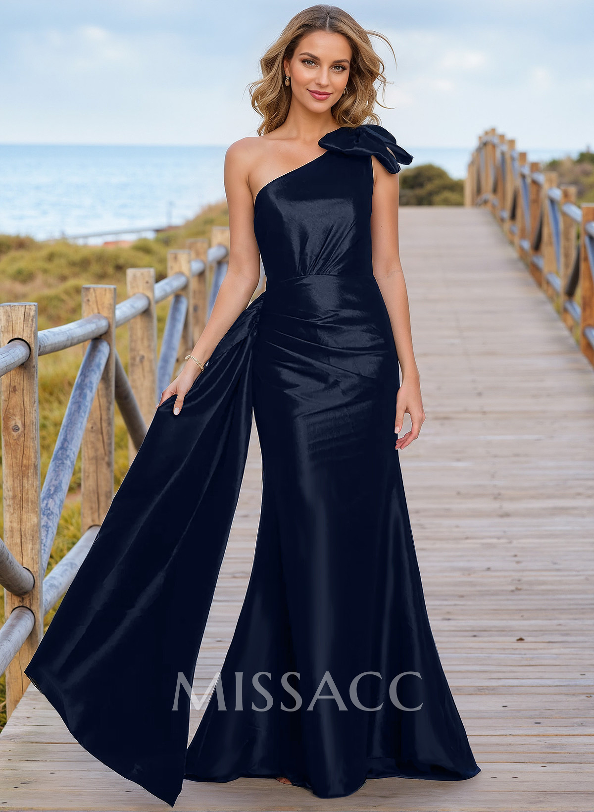 Trumpet/Mermaid One-Shoulder Floor-Length Charmeuse Evening Dresses With Bow(s)