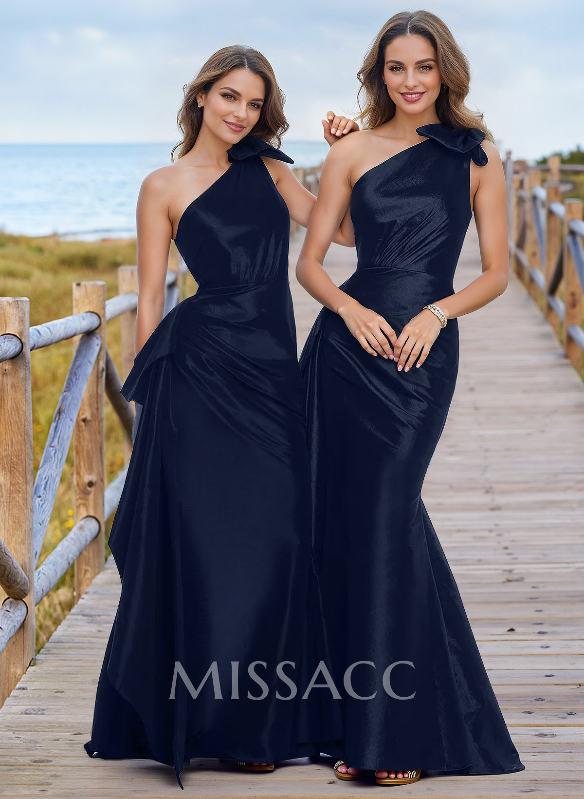 Trumpet/Mermaid One-Shoulder Floor-Length Charmeuse Evening Dresses With Bow(s)