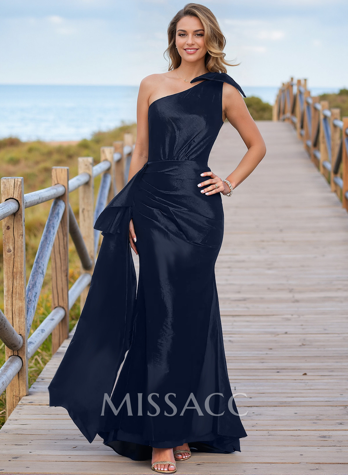 Trumpet/Mermaid One-Shoulder Floor-Length Charmeuse Evening Dresses With Bow(s)