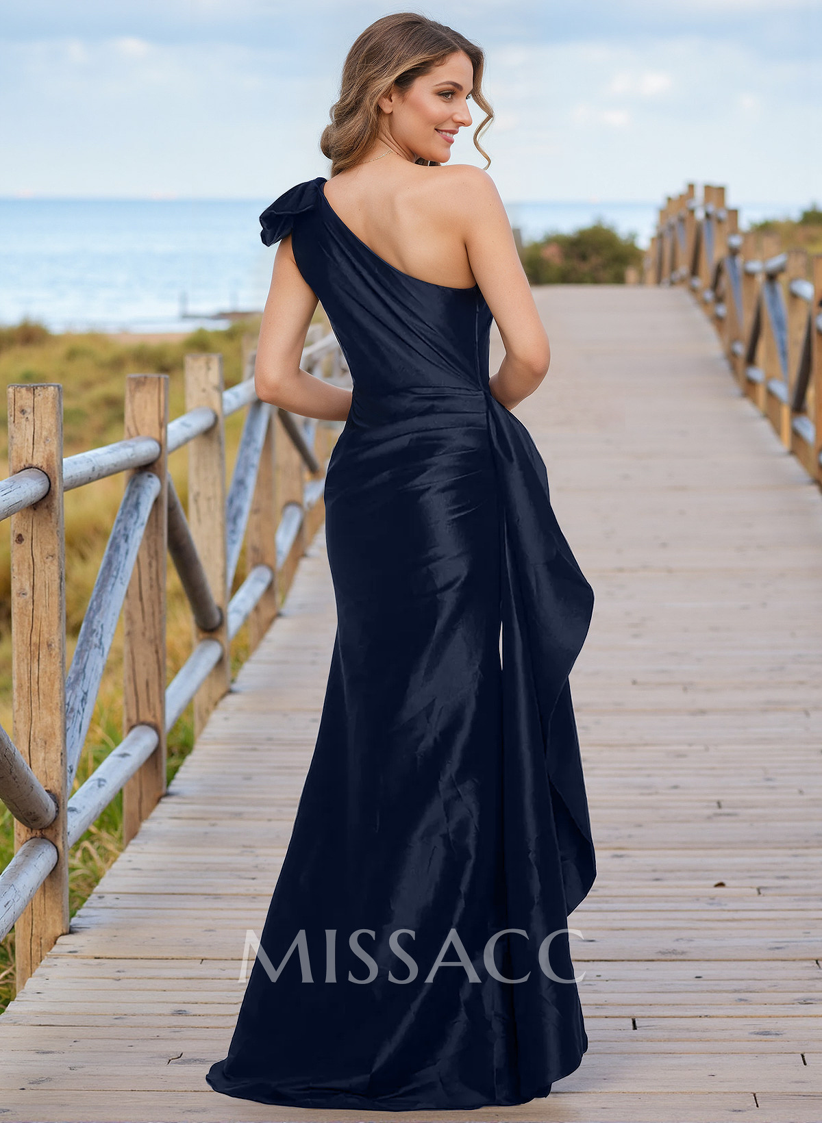 Trumpet/Mermaid One-Shoulder Floor-Length Charmeuse Evening Dresses With Bow(s)