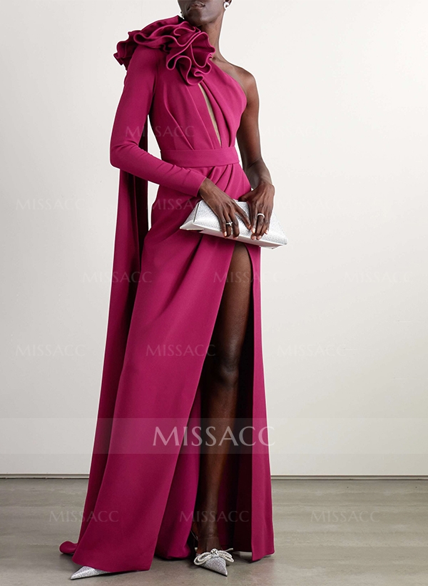 Sheath/Column One-Shoulder Long Sleeves Floor-Length Elastic Satin Evening Dresses