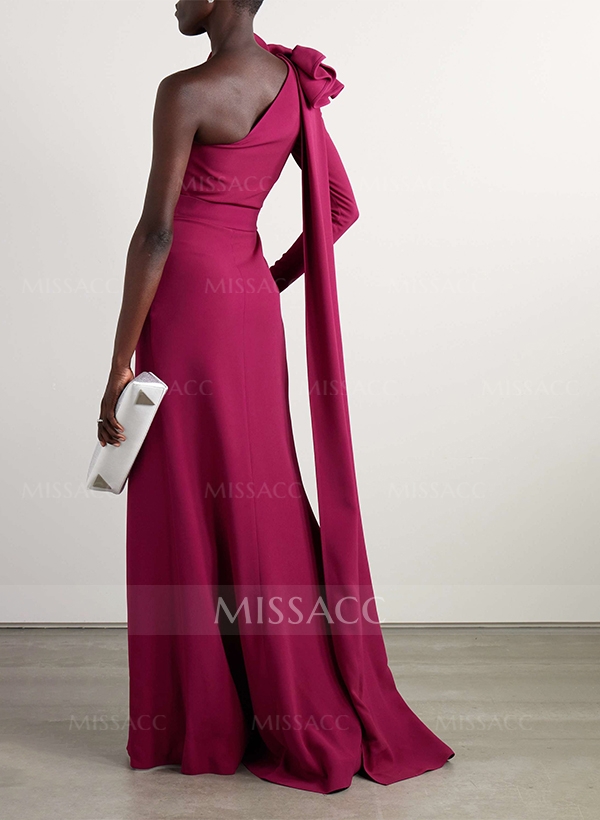 Sheath/Column One-Shoulder Long Sleeves Floor-Length Elastic Satin Evening Dresses