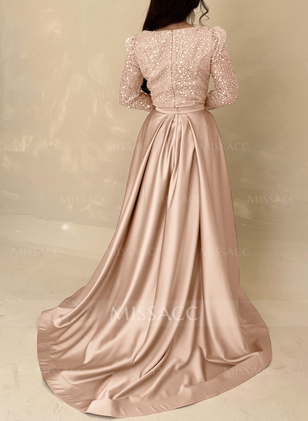 Sheath/Column Square Neckline Detachable Satin/Sequined Evening Dresses