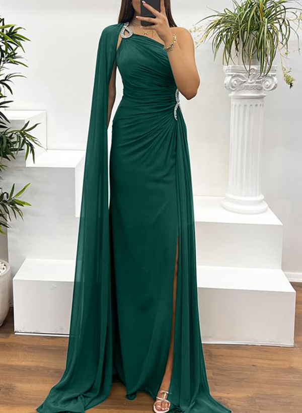 Sheath/Column Sleeveless Chiffon Evening Dresses With Sweeping Side Drape