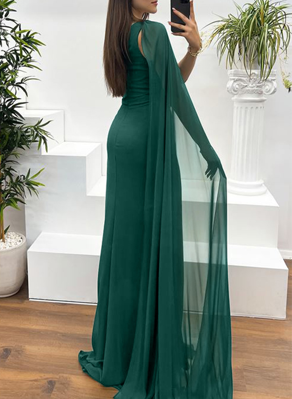 Sheath/Column Sleeveless Chiffon Evening Dresses With Sweeping Side Drape