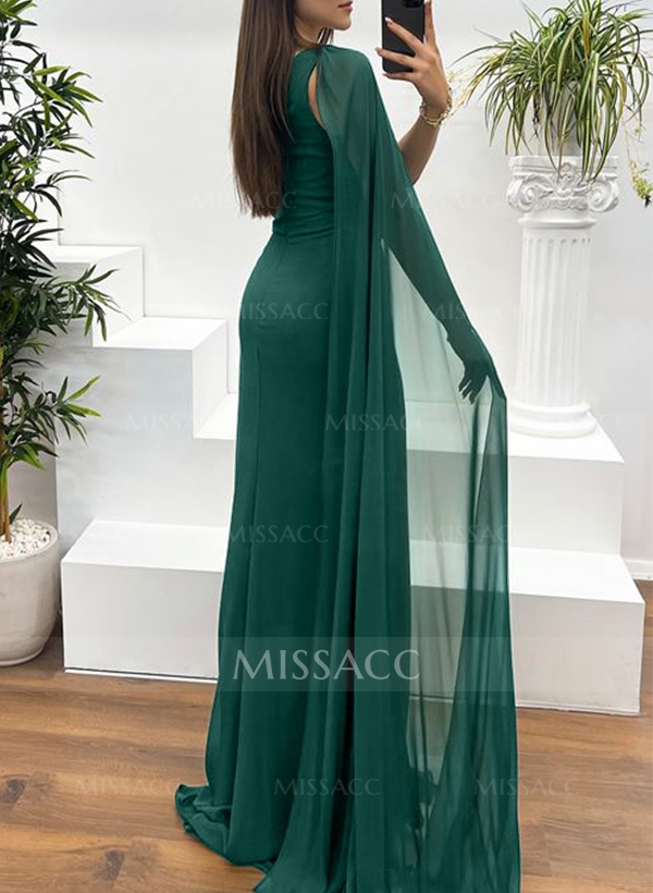 Sheath/Column Sleeveless Chiffon Evening Dresses With Sweeping Side Drape