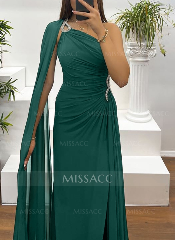 Sheath/Column Sleeveless Chiffon Evening Dresses With Sweeping Side Drape