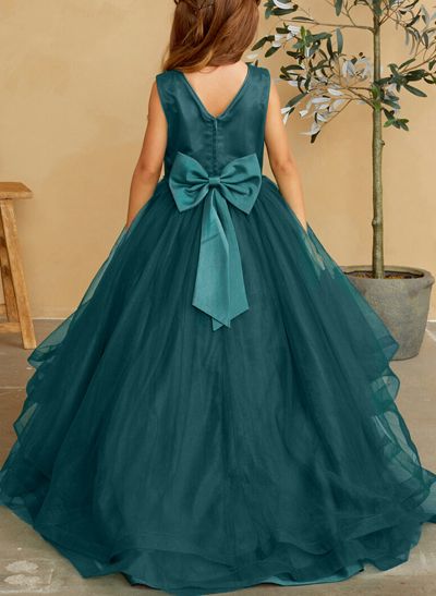 A-Line Scoop Neck Sleeveless Tulle Flower Girl Dresses With Bow(s)