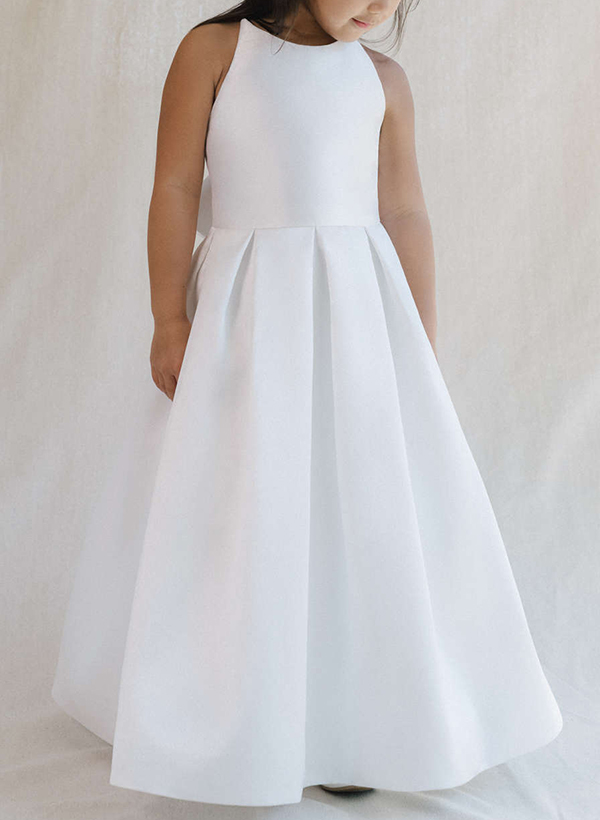 A-Line Scoop Neck Sleeveless Satin Flower Girl Dresses With Bow(s)