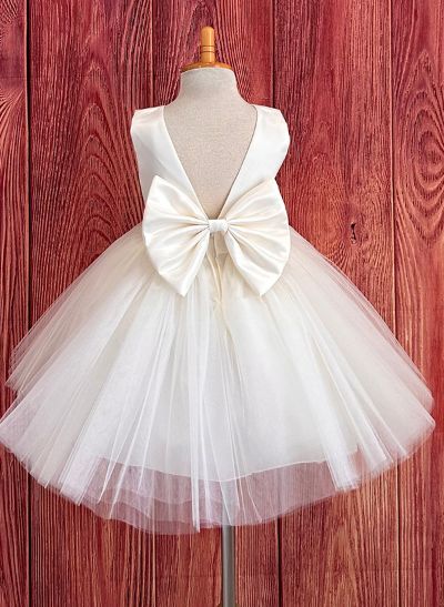 Ball-Gown Scoop Neck Sleeveless Satin/Tulle Flower Girl Dresses With Bow(s)