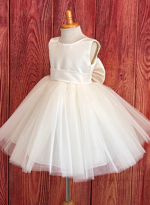 Ball-Gown Scoop Neck Sleeveless Satin/Tulle Flower Girl Dresses With Bow(s)