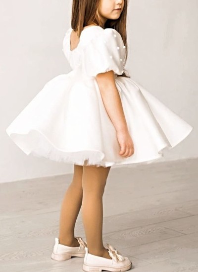 Ball-Gown Square Neckline Satin Flower Girl Dresses With Beading