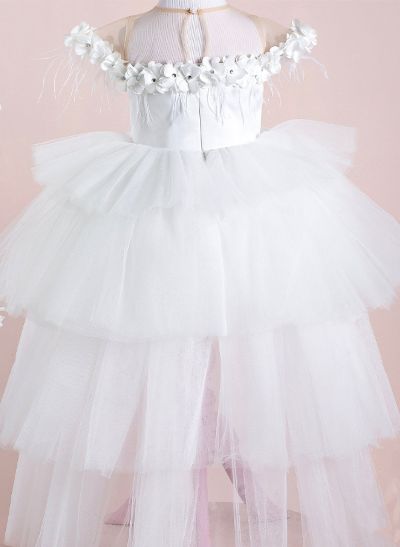 Ball-Gown Illusion Neck Sleeveless Tulle Flower Girl Dresses With Flower(s)