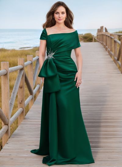 Trumpet/Mermaid Off-The-Shoulder Matte Satin Mother Of The Bride Dresses With Rhinestone