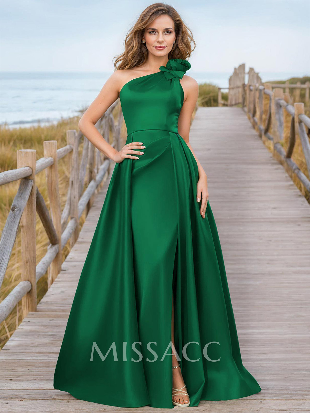 Modest Ruffled Floral One Shoulder Overskirt Mother Of The Bride Dresses With Split Front Modest Ruffled Floral One Shoulder Overskirt Mother Of The Bride Dresses With Split Front
