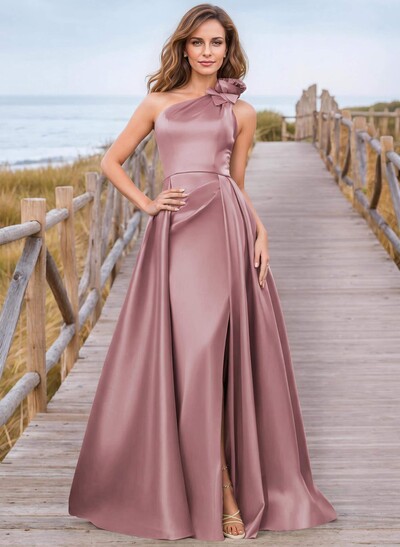 Modest Ruffled Floral One Shoulder Overskirt Mother Of The Bride Dresses With Split Front