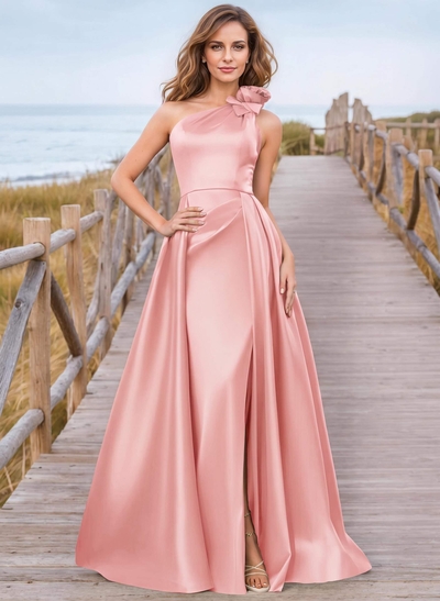 Modest Ruffled Floral One Shoulder Overskirt Mother Of The Bride Dresses With Split Front