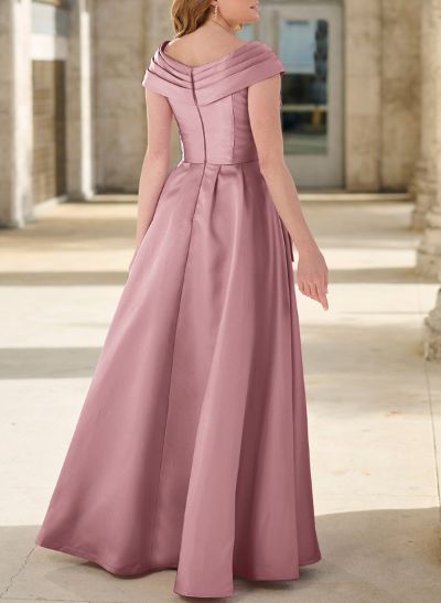 A-Line Off-The-Shoulder Floor-Length Satin Mother Of The Bride Dresses With Beading