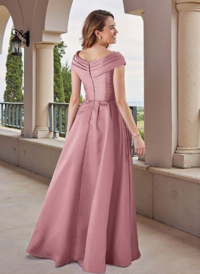 A-Line Off-The-Shoulder Floor-Length Satin Mother Of The Bride Dresses With Beading