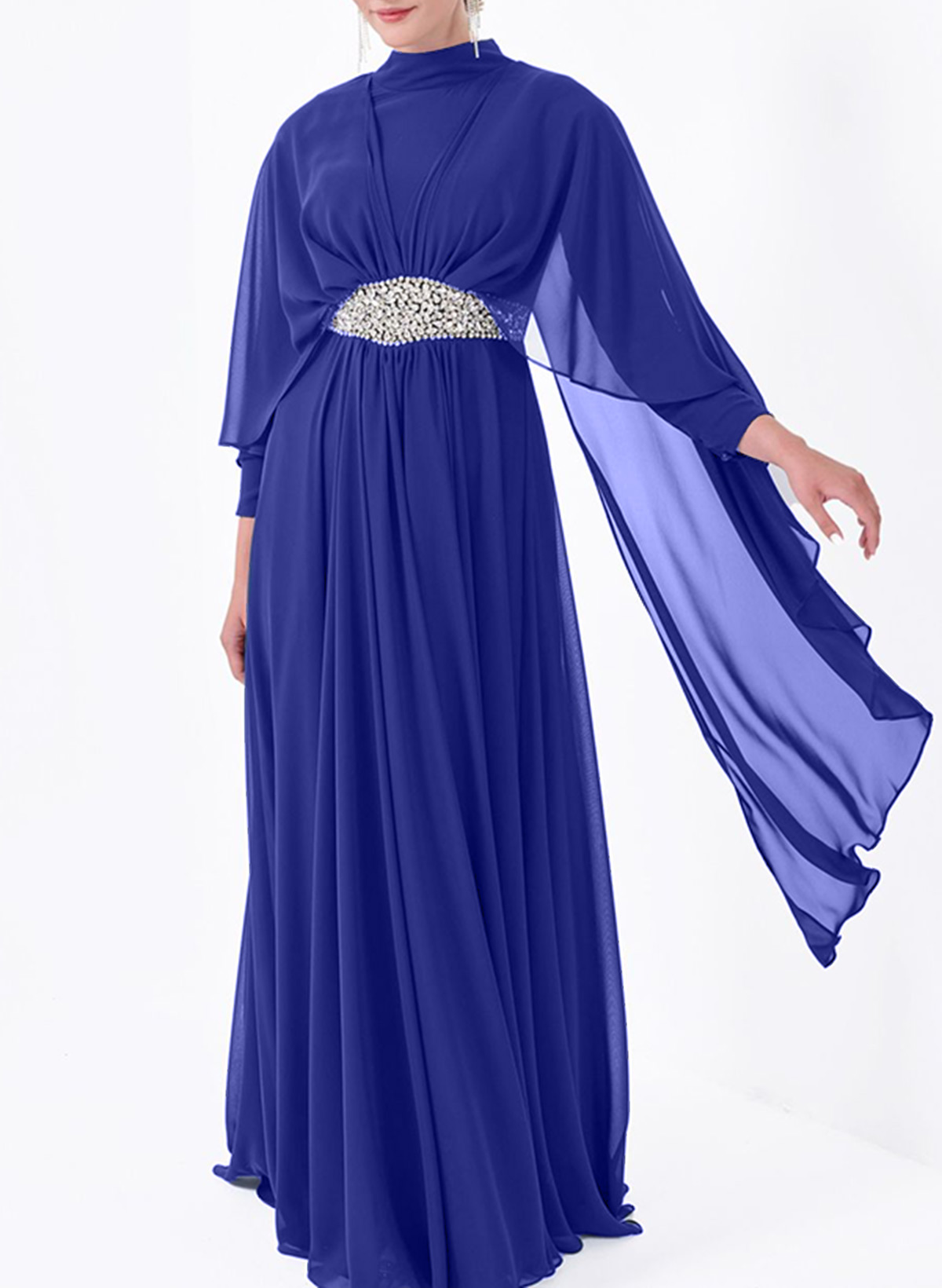 A-Line High Neck 3/4 Sleeves Floor-Length Chiffon Mother Of The Bride Dresses