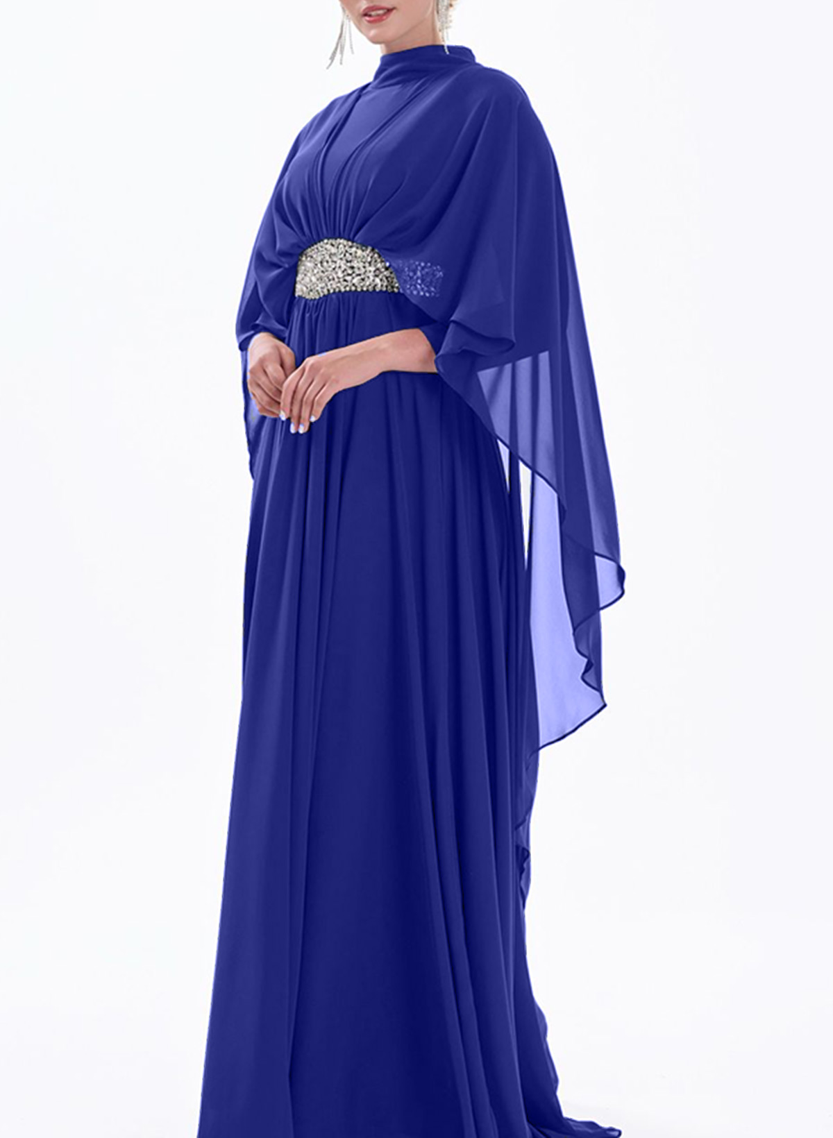 A-Line High Neck 3/4 Sleeves Floor-Length Chiffon Mother Of The Bride Dresses