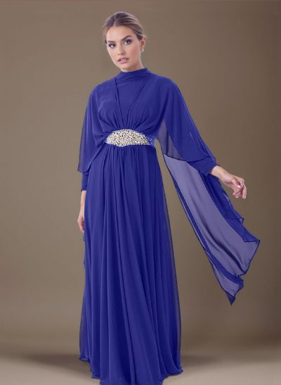 A-Line High Neck 3/4 Sleeves Floor-Length Chiffon Mother Of The Bride Dresses