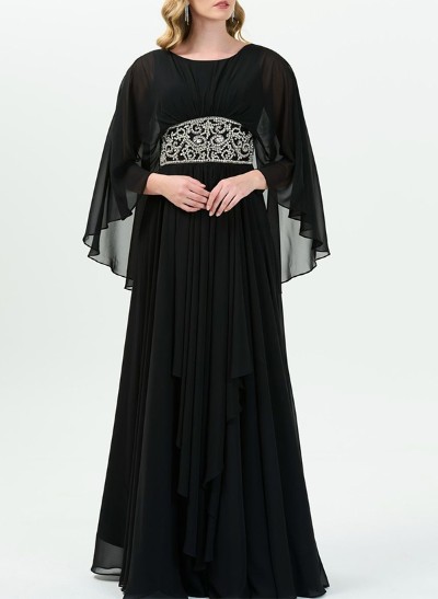 A-Line Scoop Neck 3/4 Sleeves Floor-Length Chiffon Mother Of The Bride Dresses