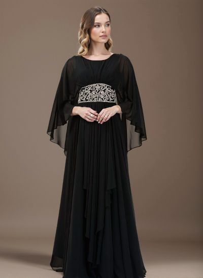 A-Line Scoop Neck 3/4 Sleeves Floor-Length Chiffon Mother Of The Bride Dresses