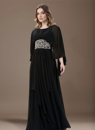 A-Line Scoop Neck 3/4 Sleeves Floor-Length Chiffon Mother Of The Bride Dresses