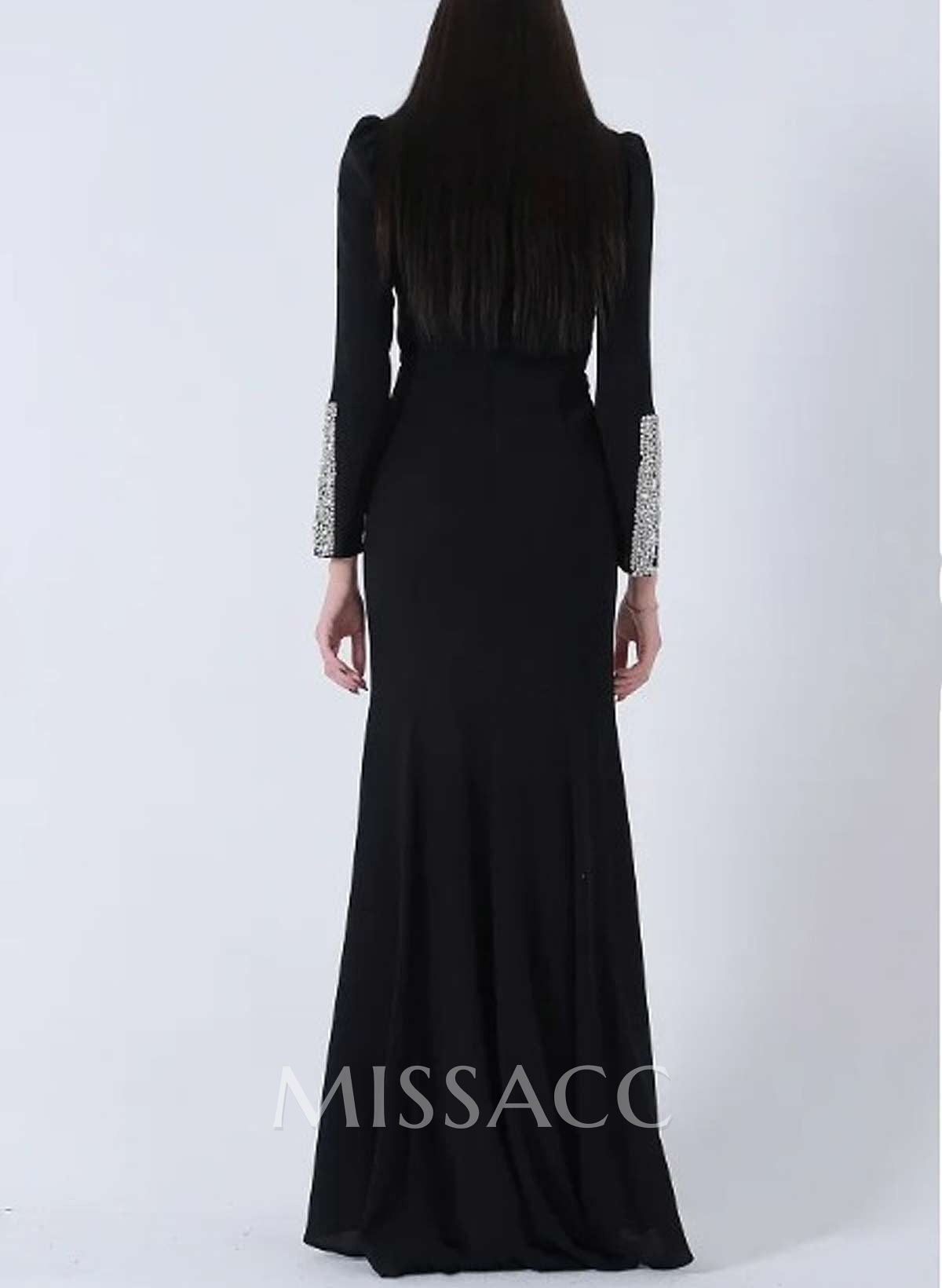 Sheath/Column Scoop Neck Long Sleeves Floor-Length Elastic Satin Mother Of The Bride Dresses With High Split