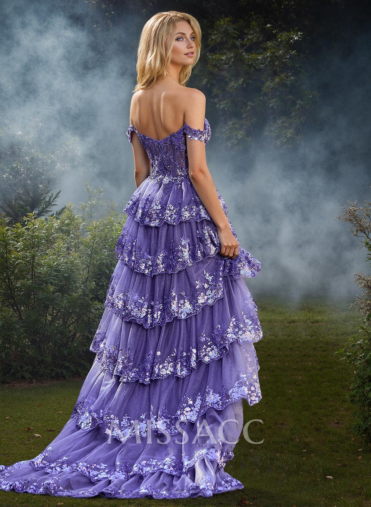 Exquisite Tiered Skirt Illusion Corset Prom Dresses With Floral Applique Exquisite Tiered Skirt Illusion Corset Prom Dresses With Floral Applique