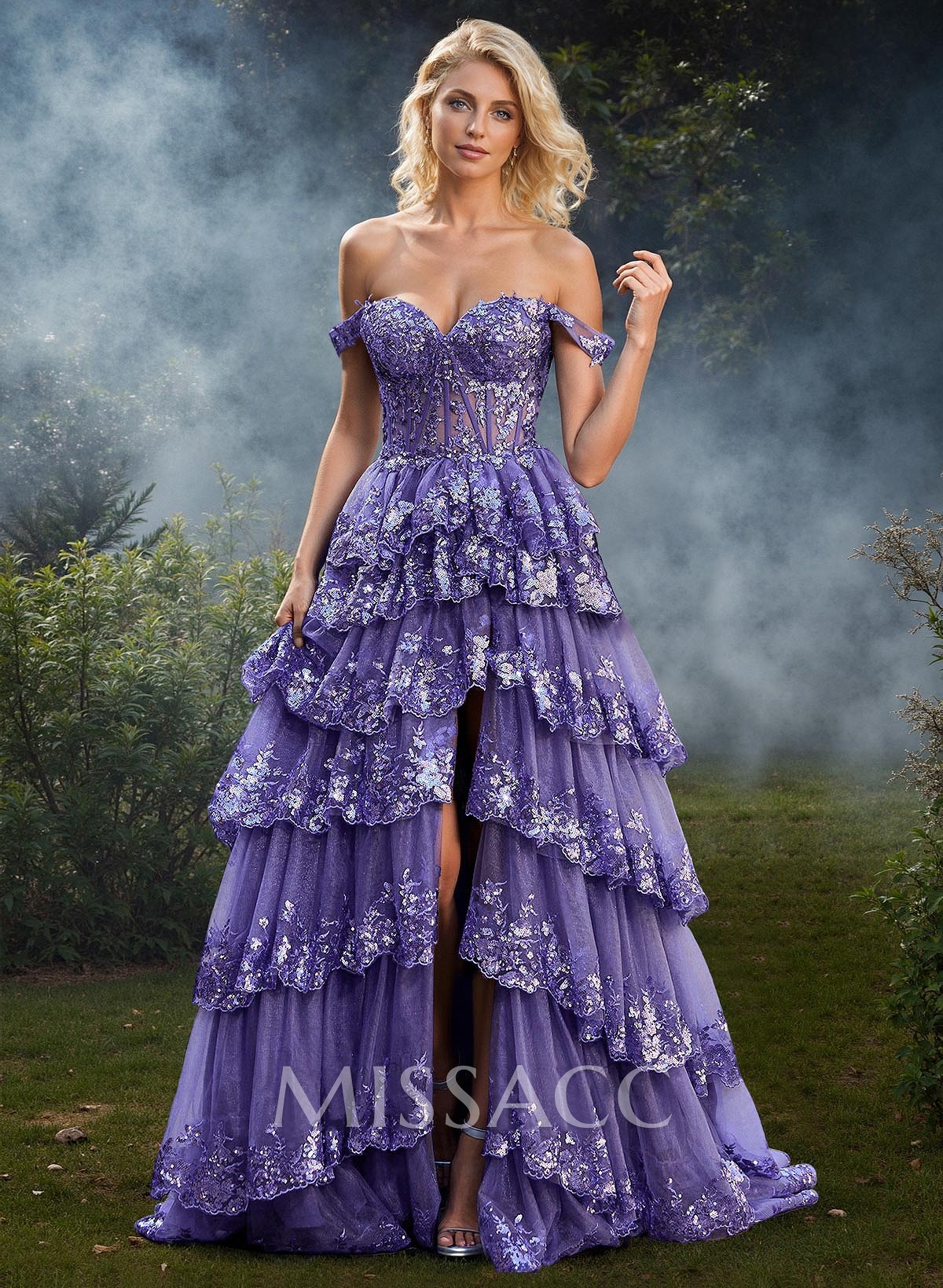 Exquisite Tiered Skirt Illusion Corset Prom Dresses With Floral Applique Exquisite Tiered Skirt Illusion Corset Prom Dresses With Floral Applique