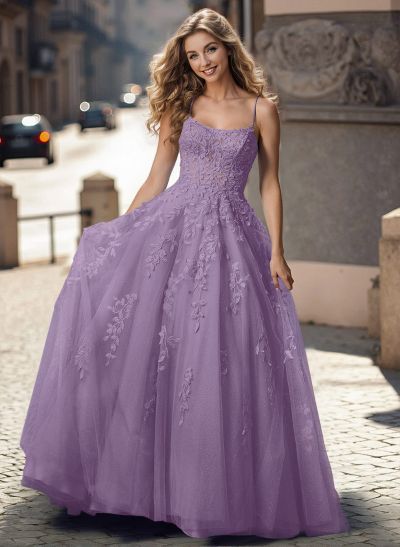 Illusion Corset Cross Back Princess Ball Gown Prom Dresses With Floral Applique