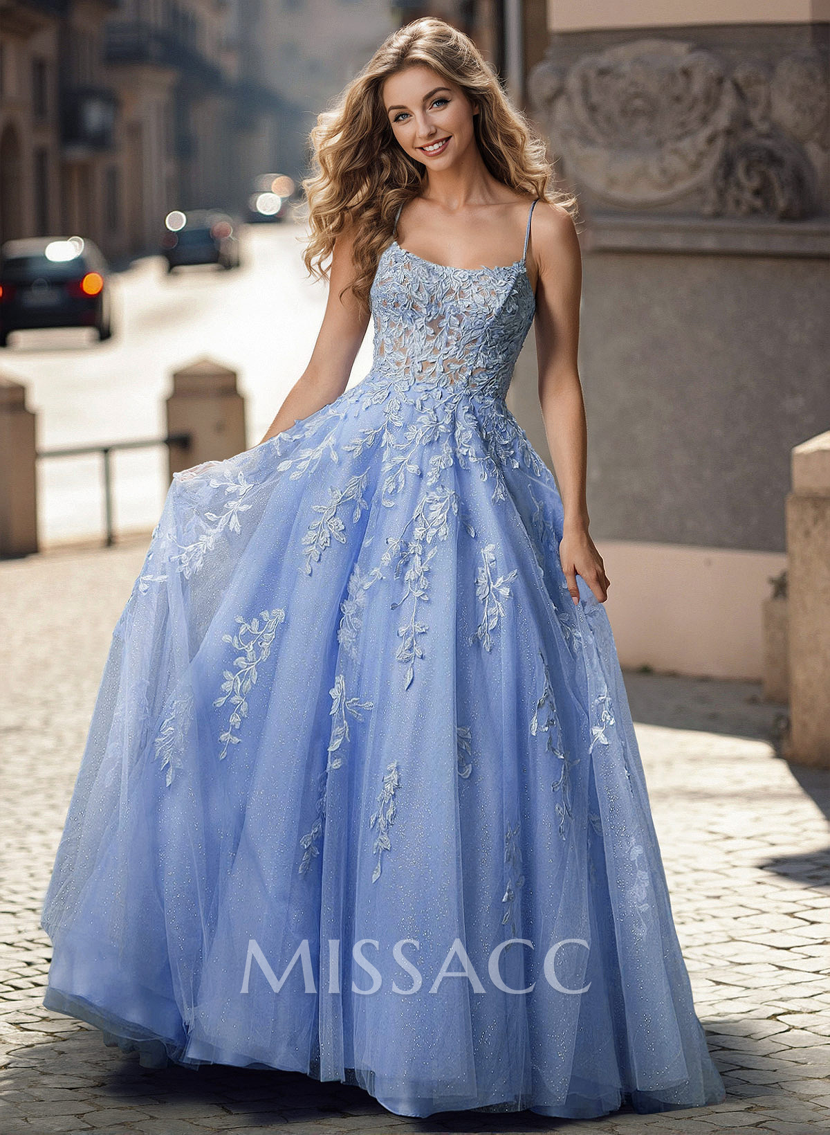 Illusion Corset Cross Back Princess Ball Gown Prom Dresses With Floral Applique