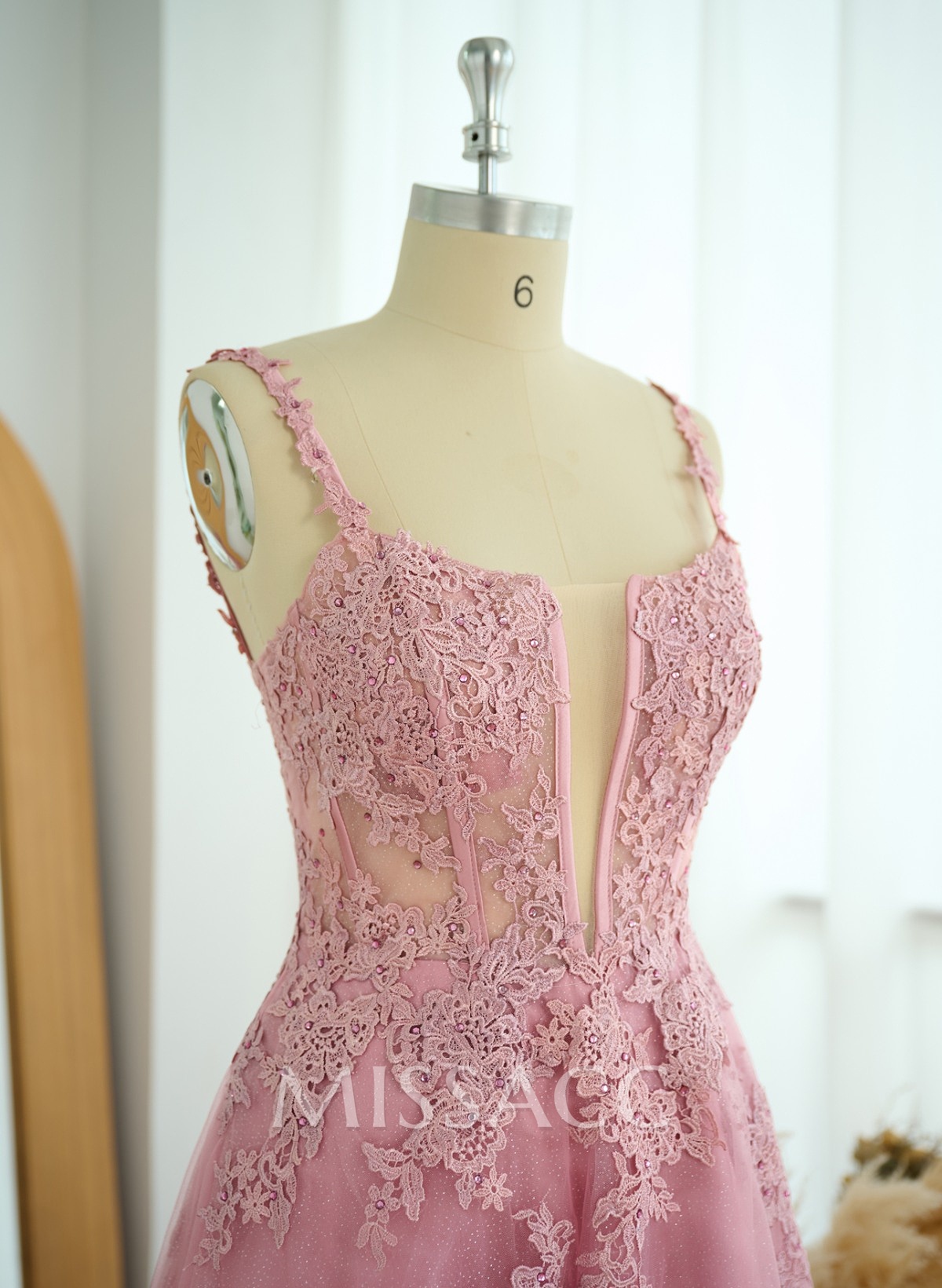 Dreamy Deep V-Neck Cross Back Prom Dresses With Floral Applique