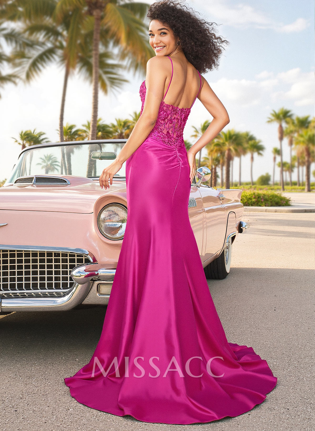 Seductive Embroidered Corset V-Neck Prom Dresses With High Split