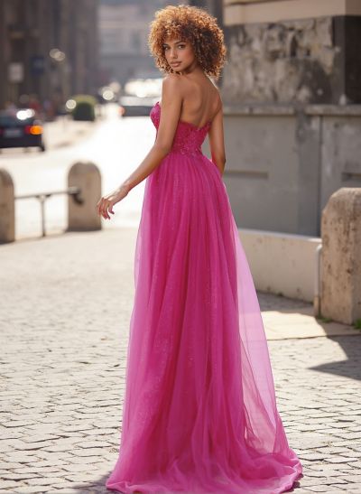 Exquisite Floral Applique Plunge One-Shoulder Tulle Prom Dresses