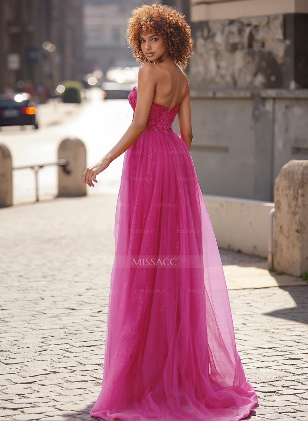 A-Line One-Shoulder Sleeveless Tulle Prom Dresses With Flower(s)