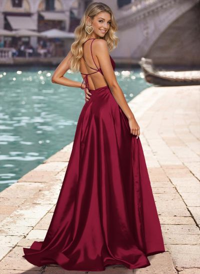 Minimalistic Strappy Backless A-Line Satin Prom Dresses