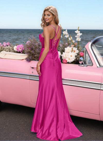 Classic Illusion Corset Sweetheart Embellished Prom Dresses With High Split