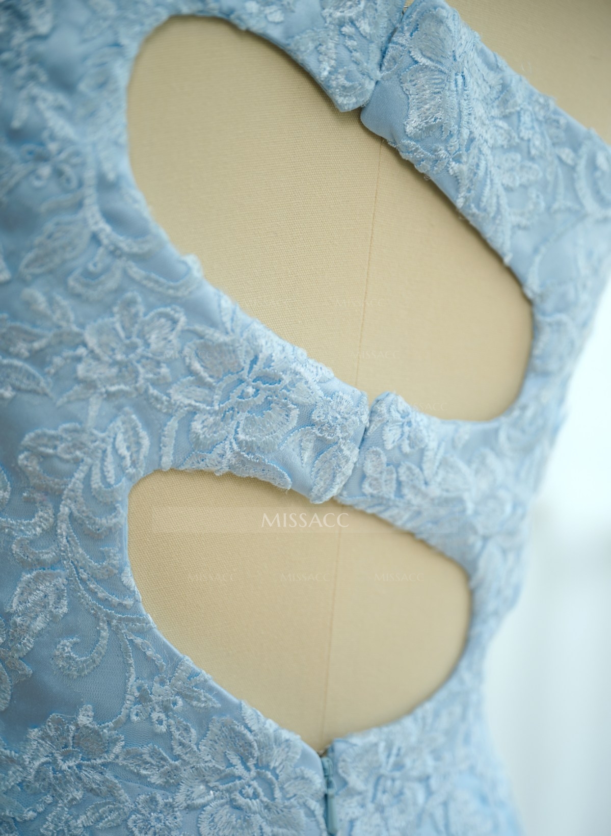 Unique One-Shoulder Cutout In Back Prom Dresses With Lace Applique